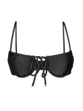 Carica l'immagine nel visualizzatore di Gallery, Product Front: Rio De Sol Reggiseno Top Shimmer-Black Balconet-Tie