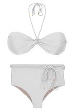 Carica l'immagine nel visualizzatore di Gallery, Product Front: Rio De Sol Completo Set Shimmer-White Twist Belted-High-Waist