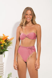 Model Front: Rio De Sol Slip Bottom Shimmer-Confetti Belted-High-Waist