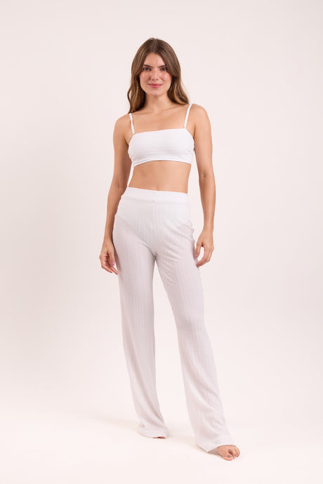 Model Front: Rio De Sol Pantaloni Da Spiaggia Memphis-White Pants Lana