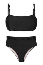 Carica l&#39;immagine nel visualizzatore di Gallery, Product Front: Rio De Sol Completo Set Shimmer-Black Bandeau-Reto Hotpants
