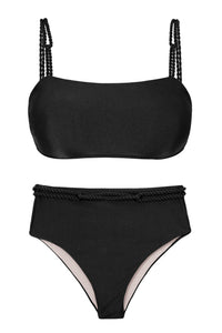 Product Front: Rio De Sol Completo Set Shimmer-Black Bandeau-Reto Hotpants