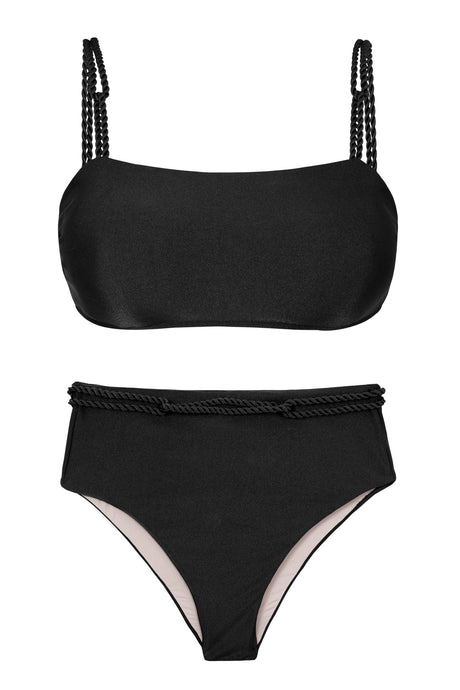 Product Front: Rio De Sol Completo Set Shimmer-Black Bandeau-Reto Hotpants