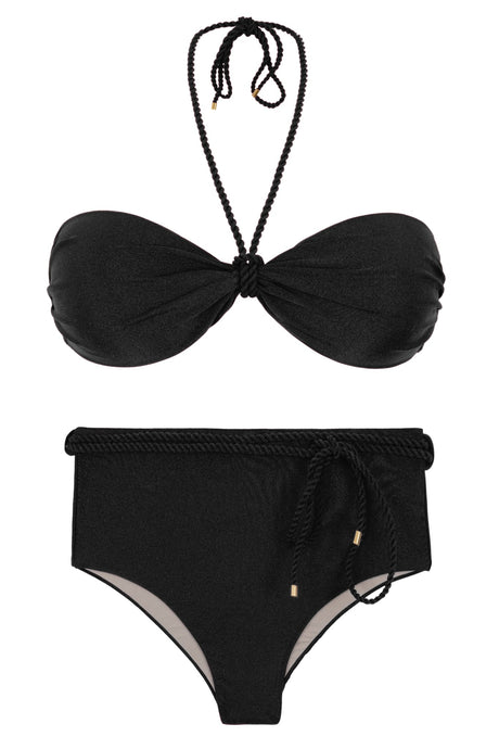 Product Front: Rio De Sol Completo Set Shimmer-Black Twist Belted-High-Waist