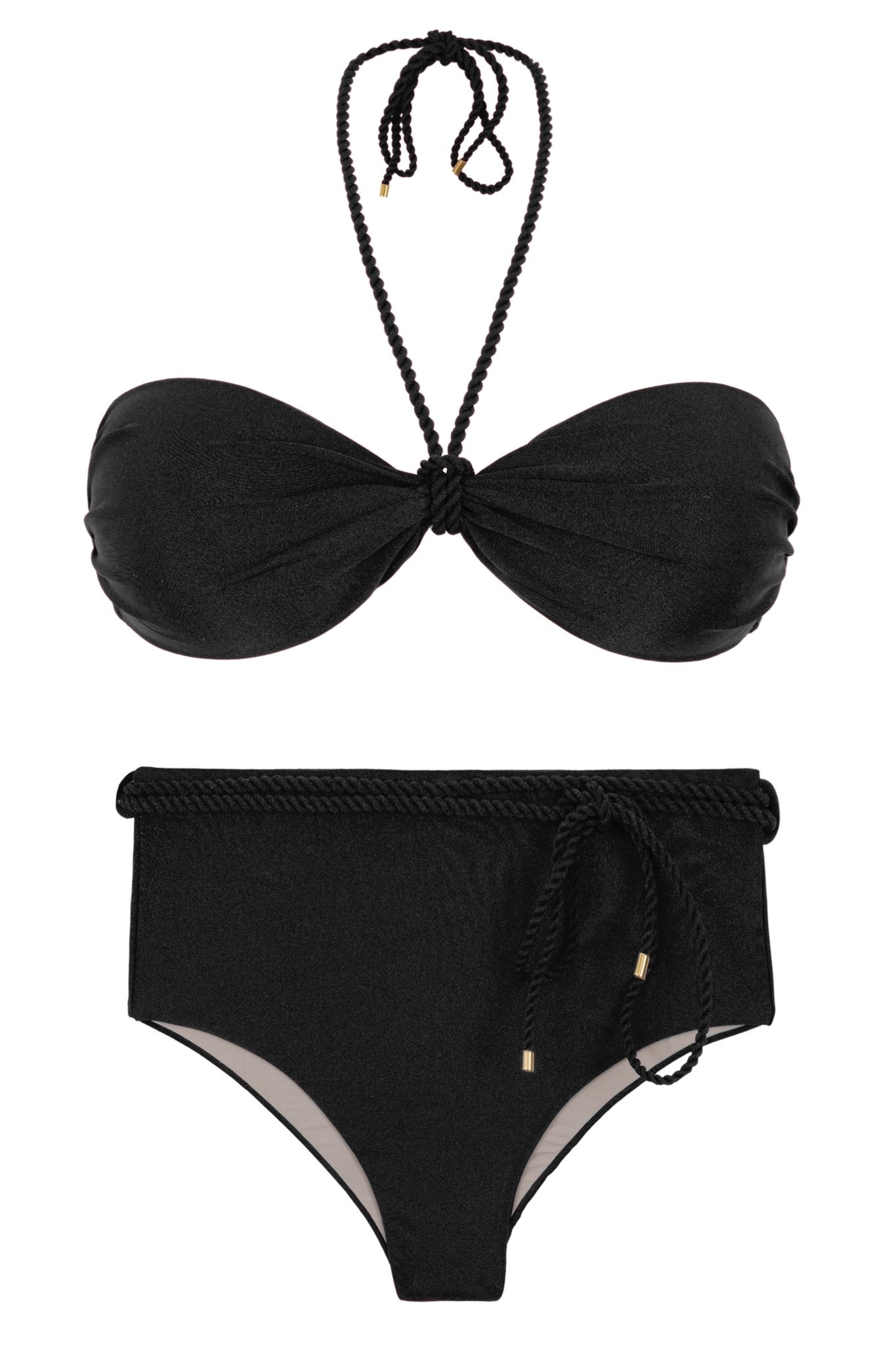 Product Front: Rio De Sol Completo Set Shimmer-Black Twist Belted-High-Waist