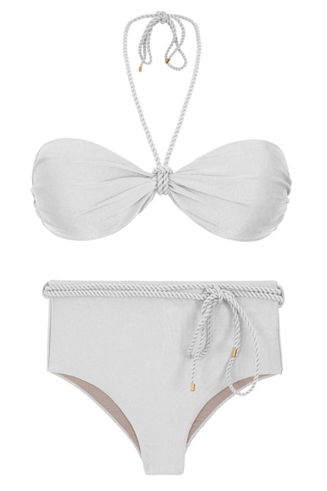 Product Front: Rio De Sol Completo Set Shimmer-White Twist Belted-High-Waist