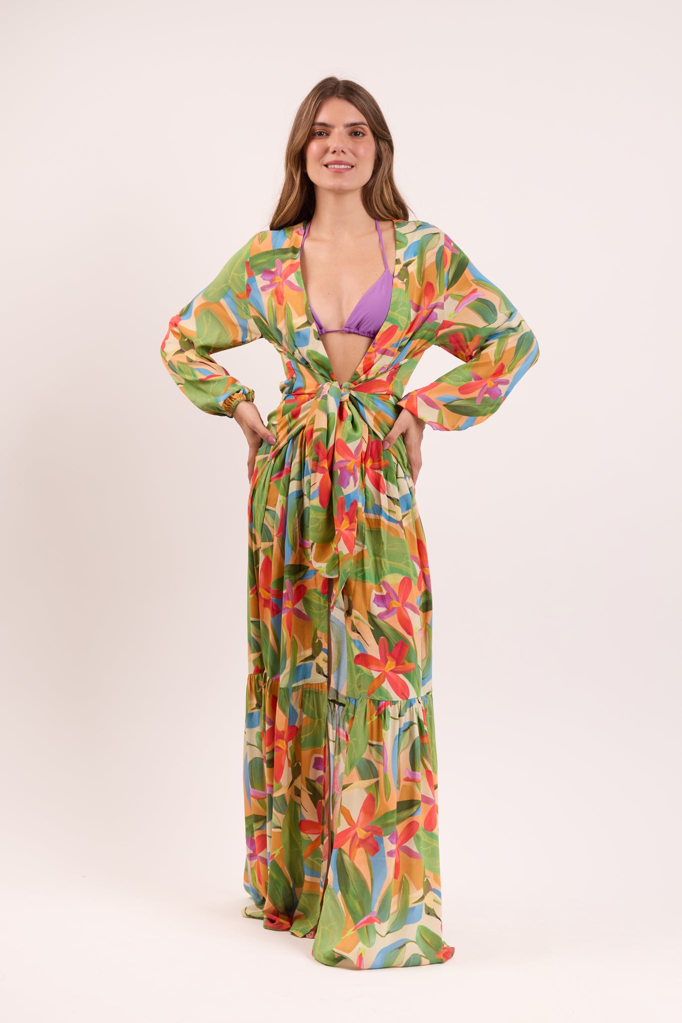 Model Front: Rio De Sol Vestito Da Spiaggia Tropical Long Dress Verona